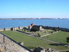 View of St Mary's Church in the bailey from the keep, Portchester Castle